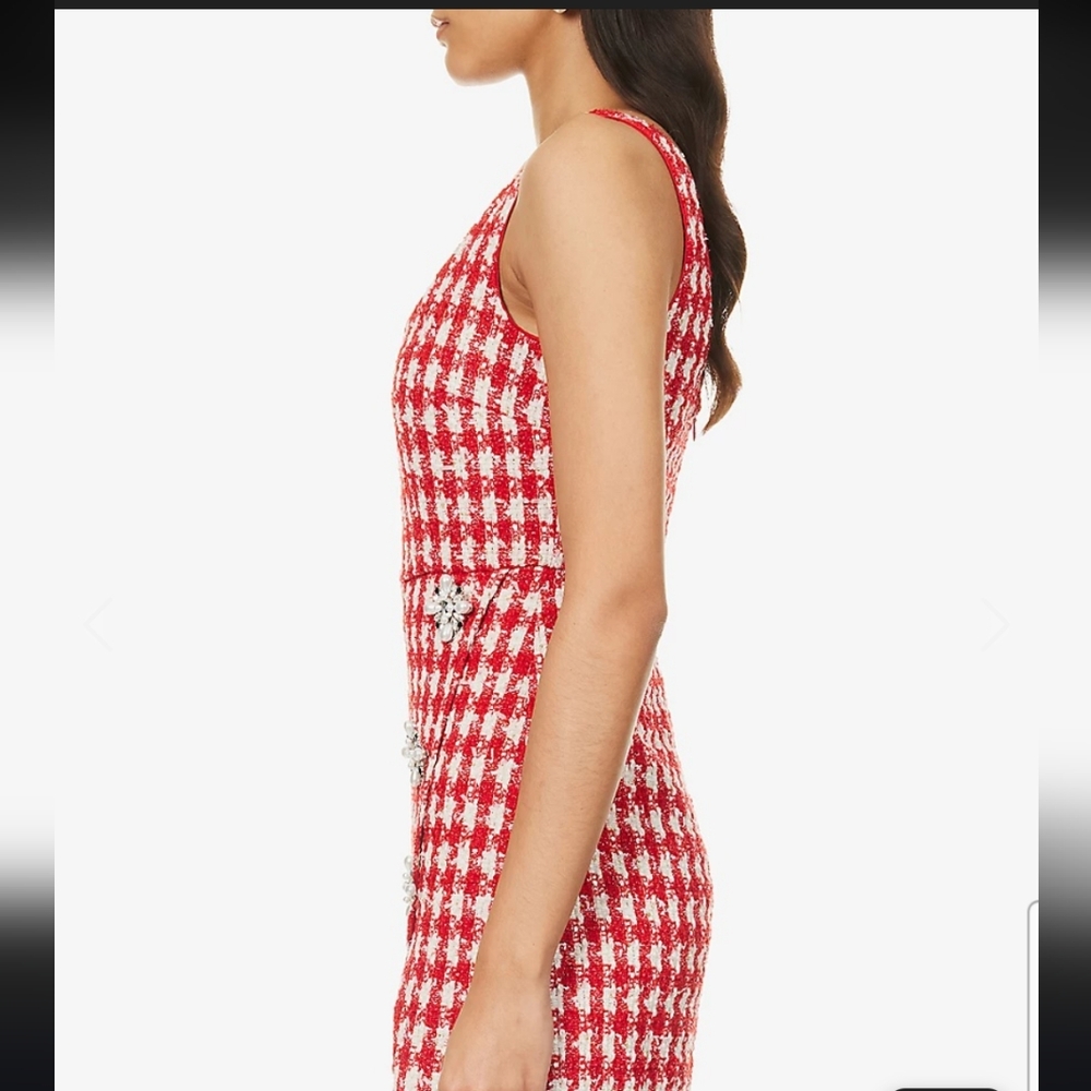 Self-Portrait,Sparkling Red And White Mini Houndstooth Dress.🥰 - Picture 12 of 14